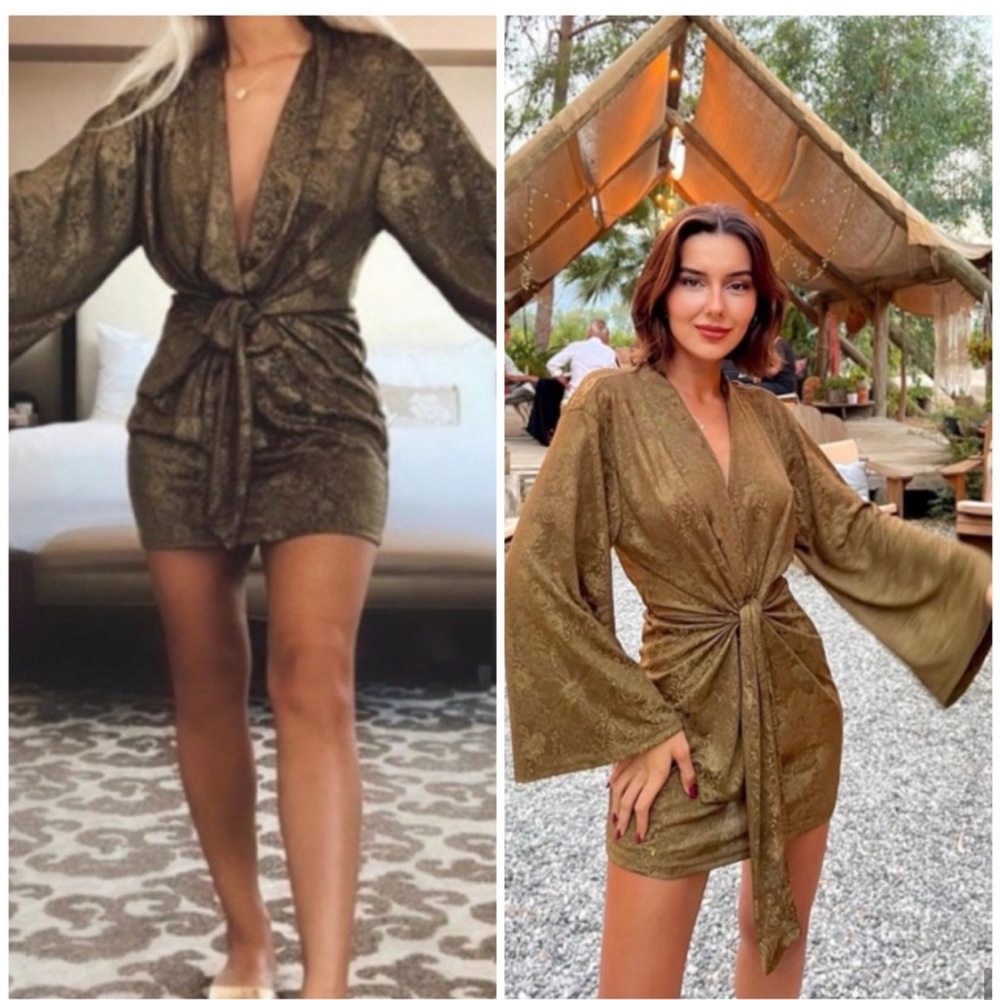 Blogger Zara Jacquard wrap Kimono dress